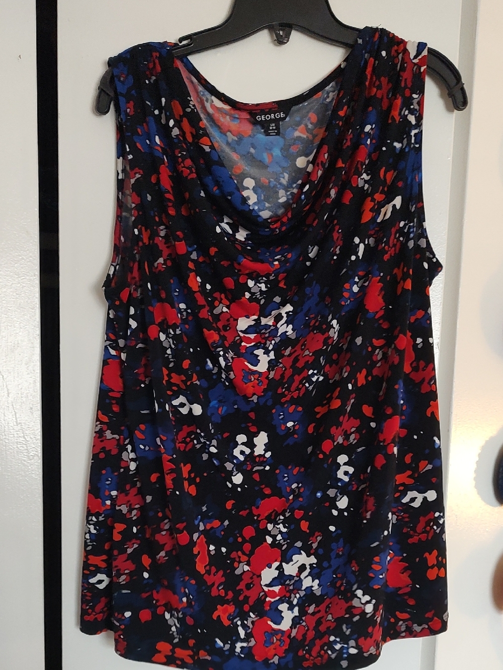 FIRST OFFER! Red, Blue & White And Black Splatter Pattern Cowl Top